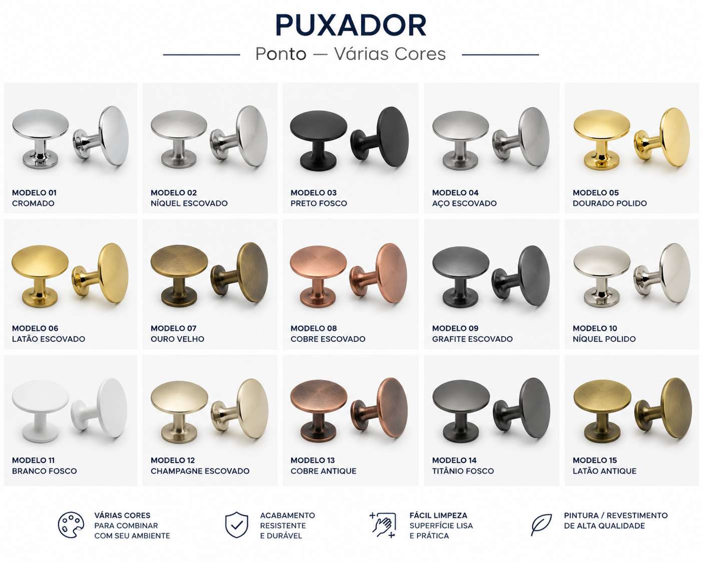 Puxadores de Metal em Várias Cores
